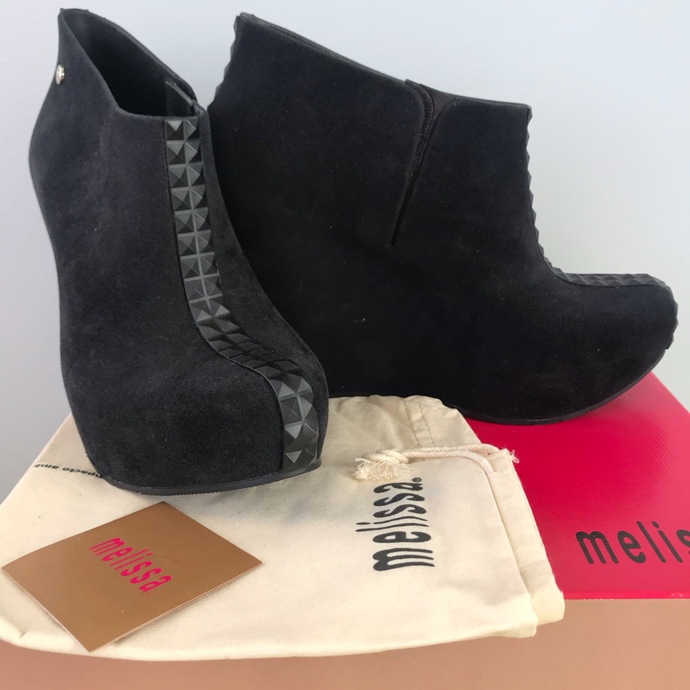 MELISSA Devotion Flocked Wedge Ankle Booties 6